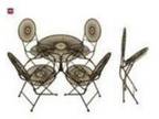 cartwheel patio set table and 4 chairs in brushed matal....